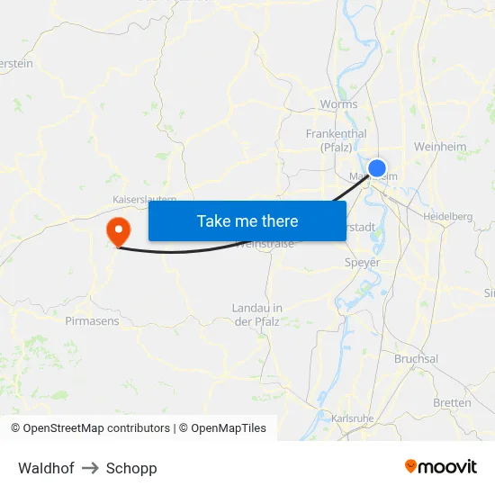 Waldhof to Schopp map