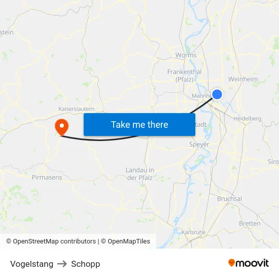 Vogelstang to Schopp map