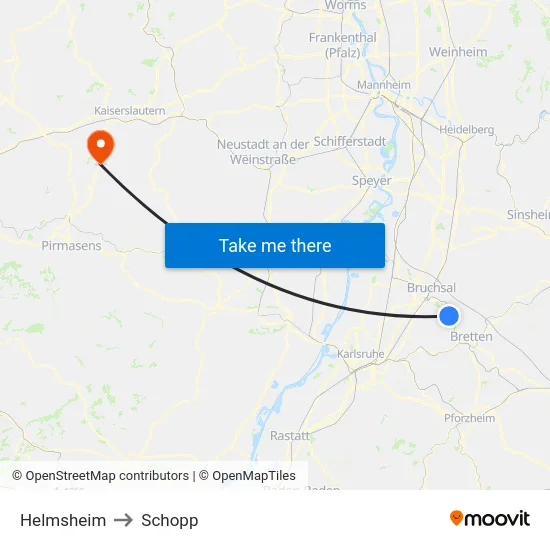 Helmsheim to Schopp map