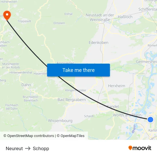 Neureut to Schopp map