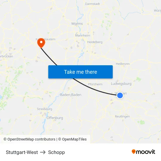 Stuttgart-West to Schopp map
