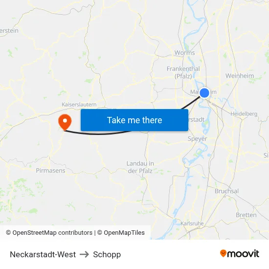 Neckarstadt-West to Schopp map