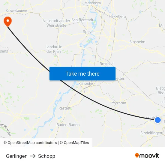 Gerlingen to Schopp map