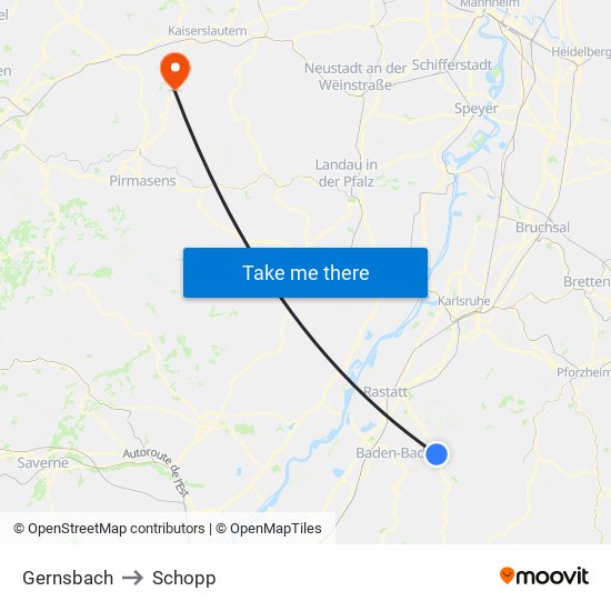 Gernsbach to Schopp map