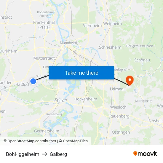 Böhl-Iggelheim to Gaiberg map