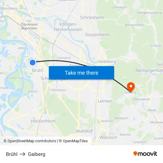 Brühl to Gaiberg map