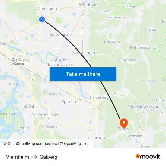 Viernheim to Gaiberg map