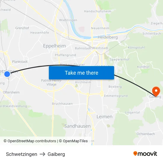 Schwetzingen to Gaiberg map