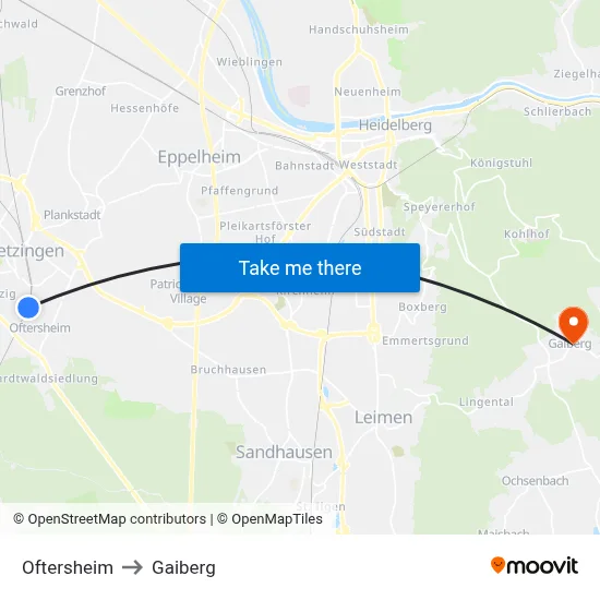 Oftersheim to Gaiberg map