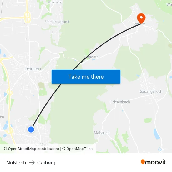 Nußloch to Gaiberg map