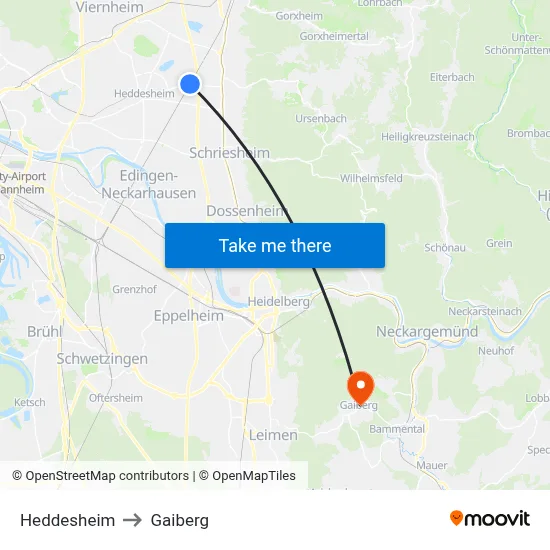 Heddesheim to Gaiberg map