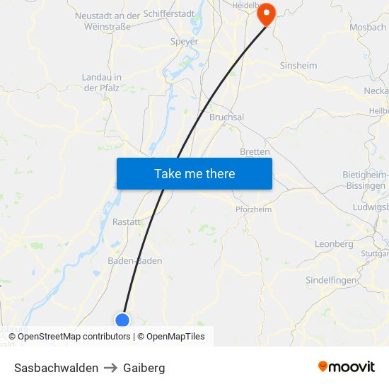 Sasbachwalden to Gaiberg map