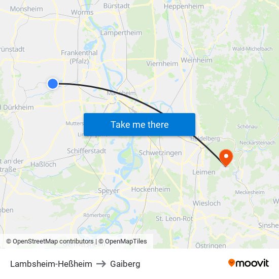 Lambsheim-Heßheim to Gaiberg map
