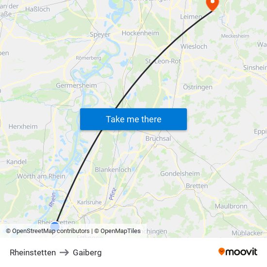 Rheinstetten to Gaiberg map