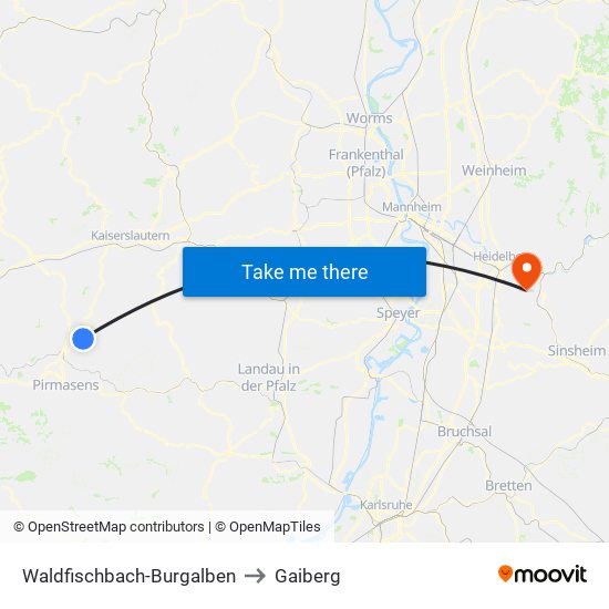 Waldfischbach-Burgalben to Gaiberg map