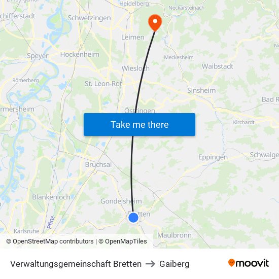 Verwaltungsgemeinschaft Bretten to Gaiberg map