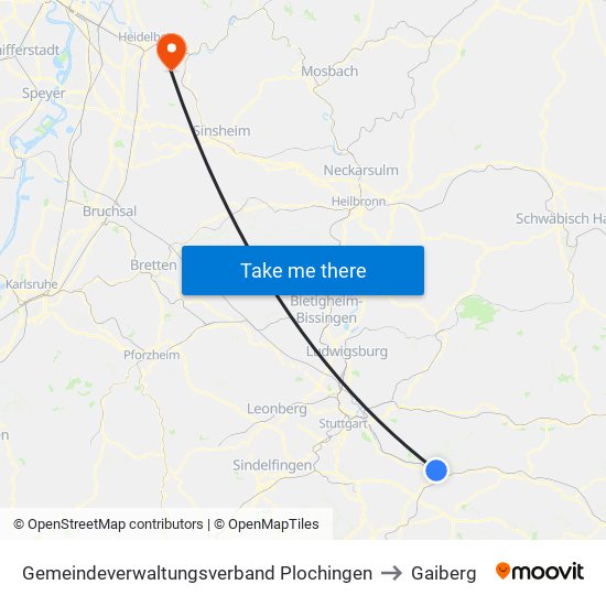 Gemeindeverwaltungsverband Plochingen to Gaiberg map