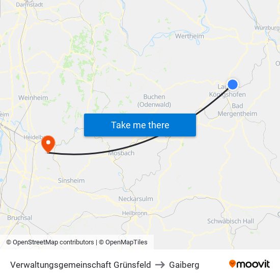 Verwaltungsgemeinschaft Grünsfeld to Gaiberg map