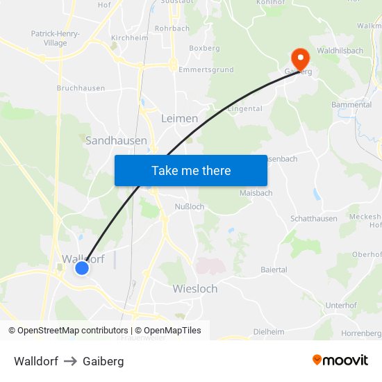 Walldorf to Gaiberg map