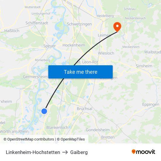 Linkenheim-Hochstetten to Gaiberg map