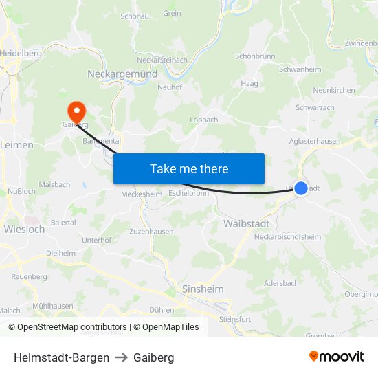 Helmstadt-Bargen to Gaiberg map