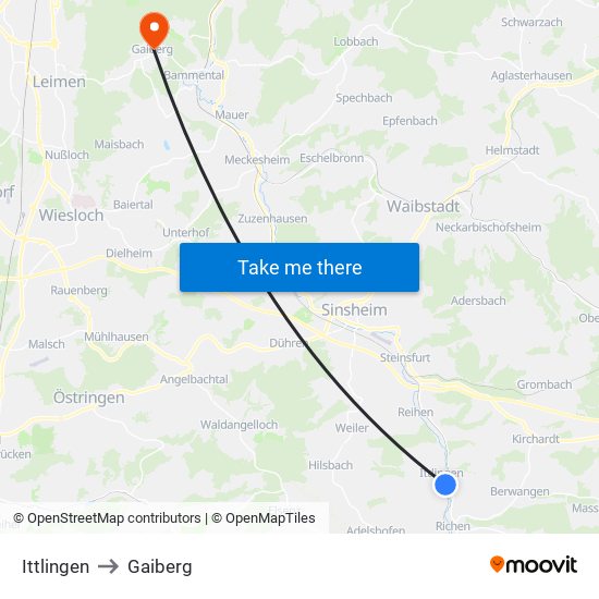 Ittlingen to Gaiberg map