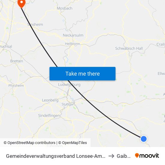 Gemeindeverwaltungsverband Lonsee-Amstetten to Gaiberg map