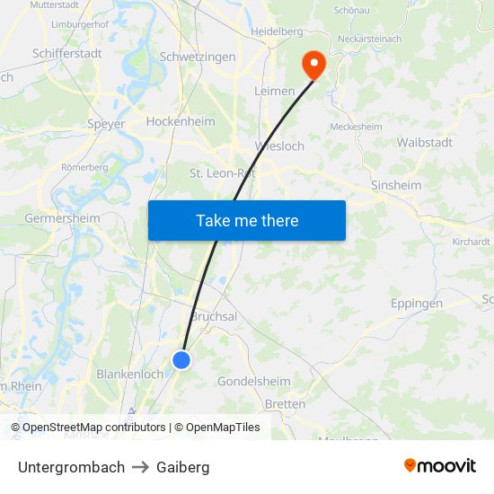 Untergrombach to Gaiberg map