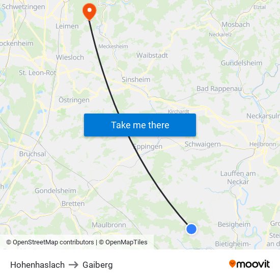 Hohenhaslach to Gaiberg map