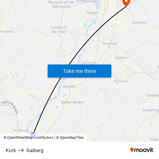 Kork to Gaiberg map