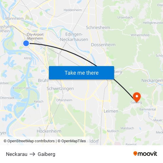 Neckarau to Gaiberg map