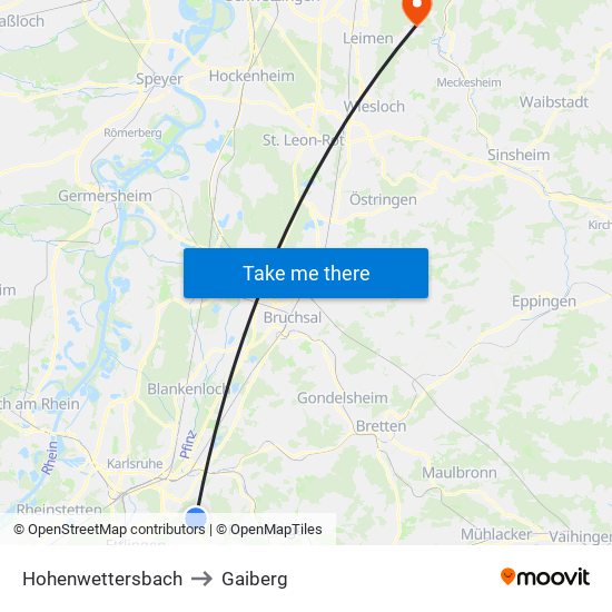 Hohenwettersbach to Gaiberg map