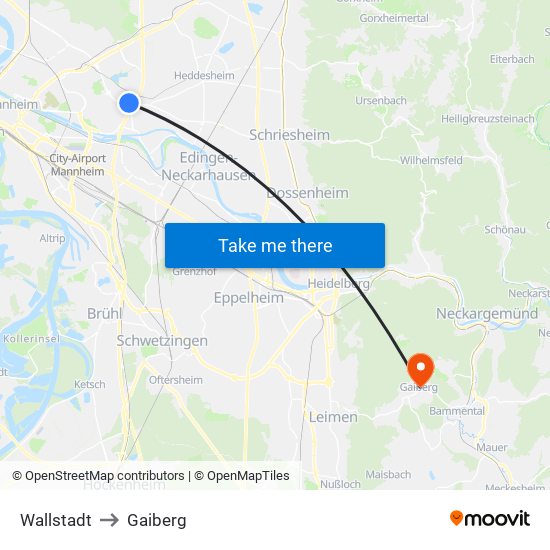Wallstadt to Gaiberg map
