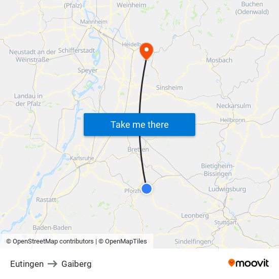 Eutingen to Gaiberg map