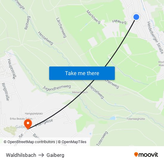 Waldhilsbach to Gaiberg map