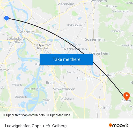 Ludwigshafen-Oppau to Gaiberg map