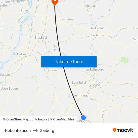Bebenhausen to Gaiberg map