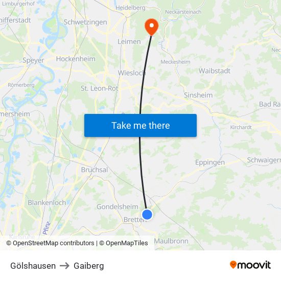 Gölshausen to Gaiberg map