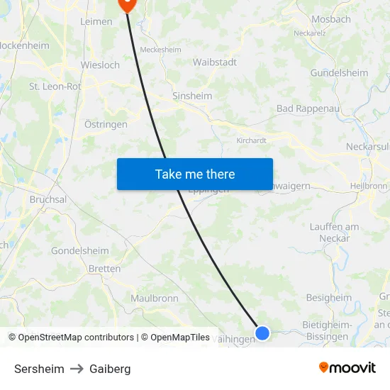Sersheim to Gaiberg map