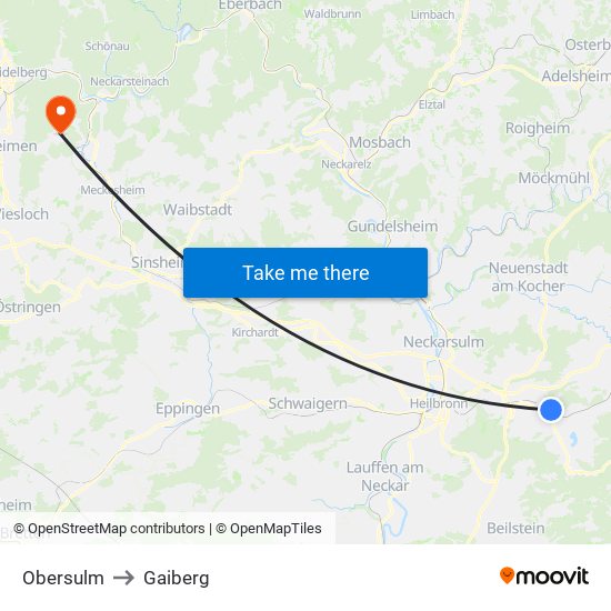 Obersulm to Gaiberg map