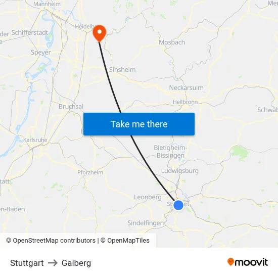 Stuttgart to Gaiberg map