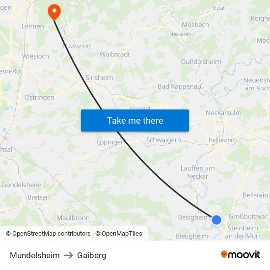 Mundelsheim to Gaiberg map