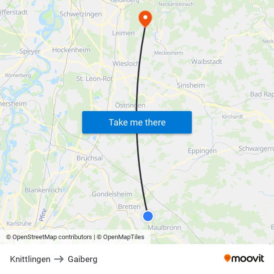 Knittlingen to Gaiberg map