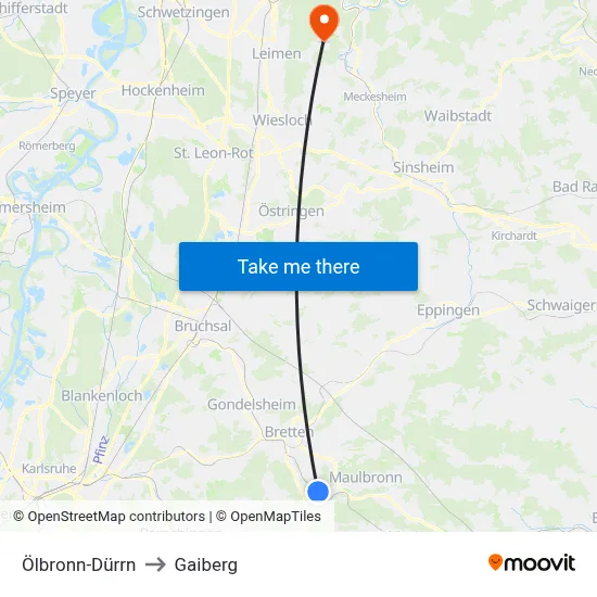 Ölbronn-Dürrn to Gaiberg map