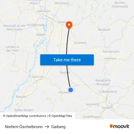 Niefern-Öschelbronn to Gaiberg map