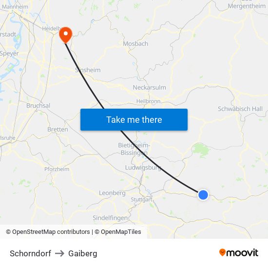 Schorndorf to Gaiberg map