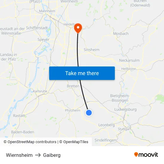 Wiernsheim to Gaiberg map