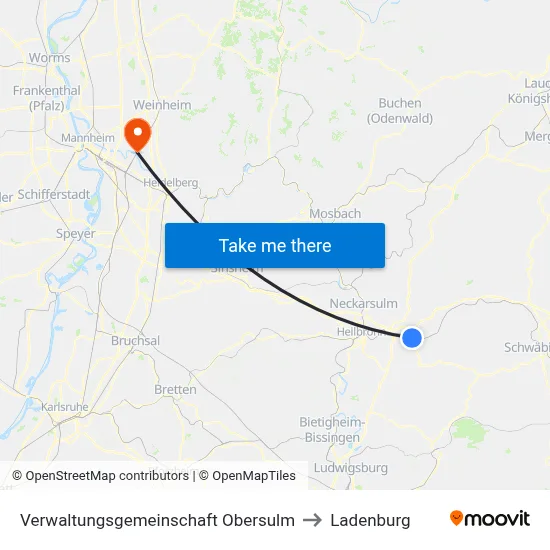 Verwaltungsgemeinschaft Obersulm to Ladenburg map