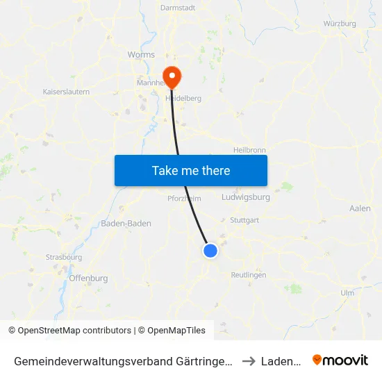 Gemeindeverwaltungsverband Gärtringen/Ehningen to Ladenburg map