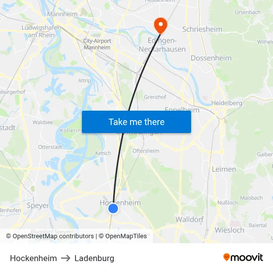 Hockenheim to Ladenburg map